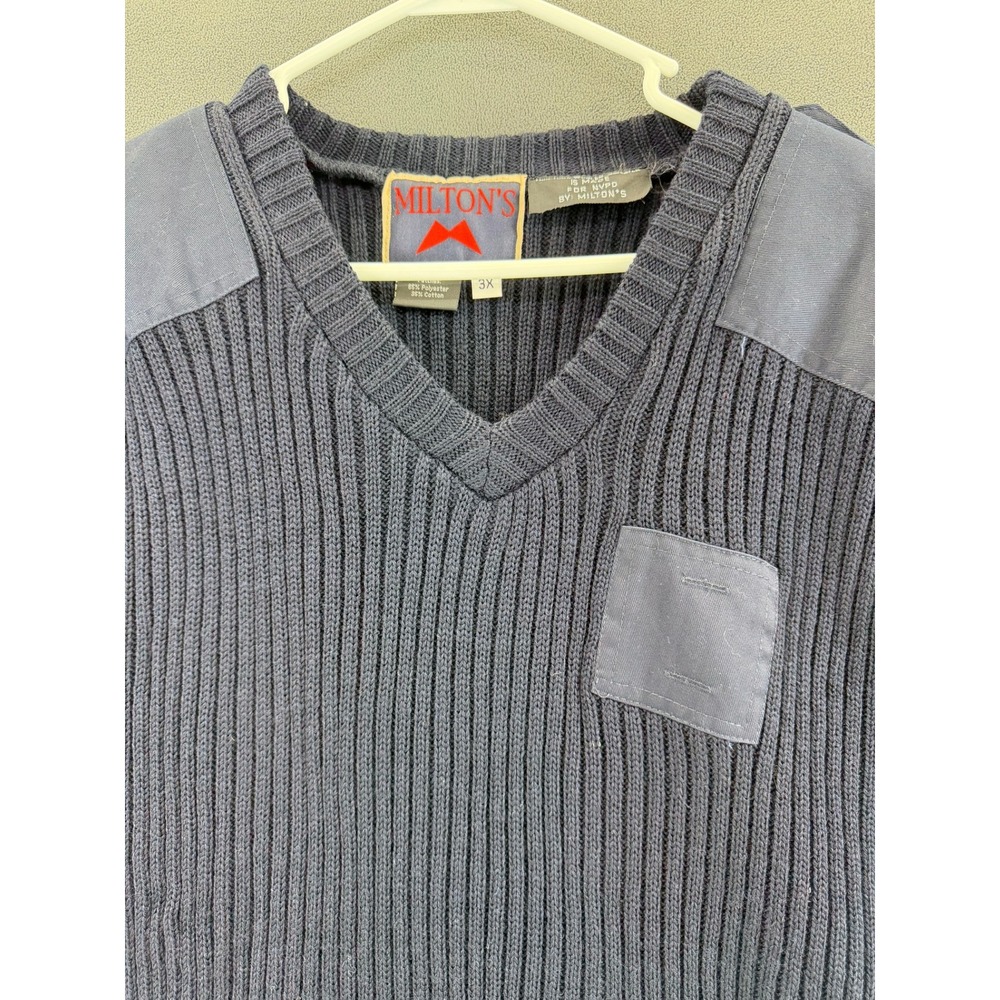 Miltons NYPD Commando Sweater Mens 3X Navy Blue 100% Wool Ribbed V-Neck Tactical